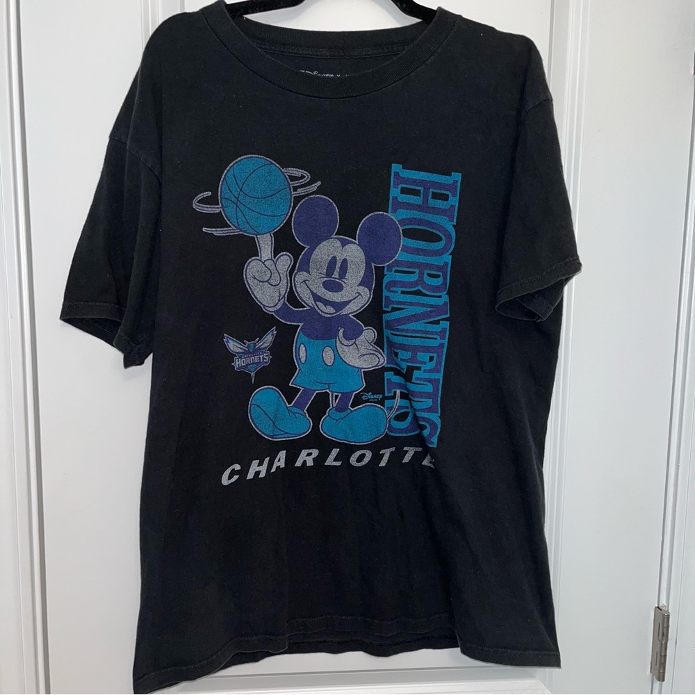 Black Charlotte Hornets Mickey Mouse T-Shirt
